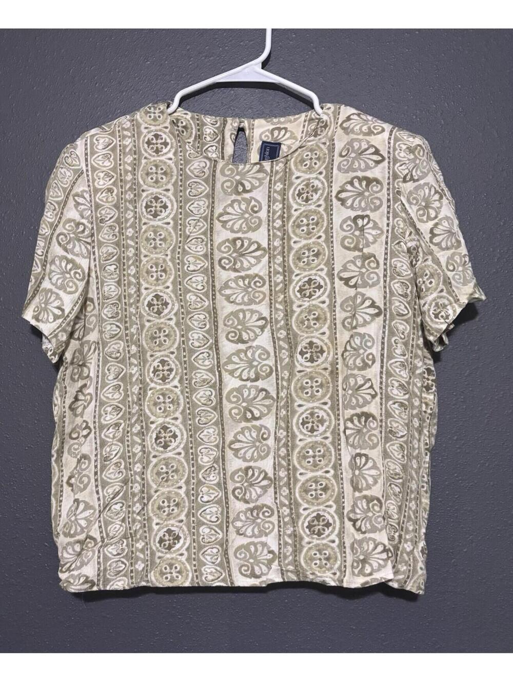 Norton McNaughten Vintage Shirts Women’s 10 Petite 100% Rayon  Earthtones